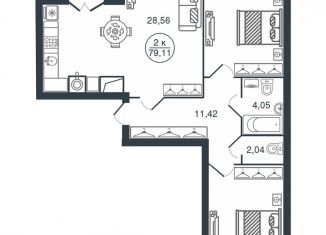 2-комнатная квартира на продажу, 79.1 м2, Тверь