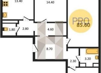 3-комнатная квартира на продажу, 85.6 м2, село Ямное, улица Генерала Черткова, 1