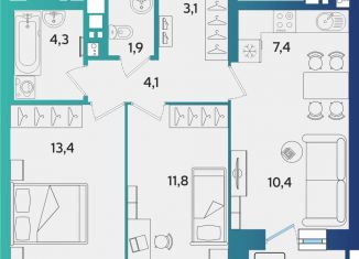 Продаю 3-комнатную квартиру, 57.8 м2, Удмуртия, улица Архитектора П.П. Берша, 44