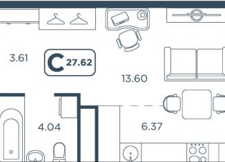 Продается квартира студия, 27.6 м2, Тюмень, Центральный округ, улица Голышева, 8А