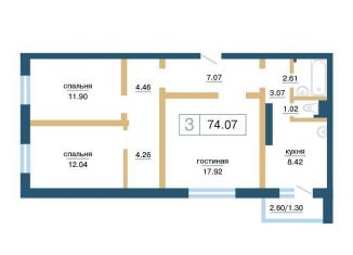 Продам 3-ком. квартиру, 74.1 м2, Красноярский край