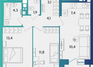 Продажа 3-ком. квартиры, 58.1 м2, Ижевск, улица Архитектора П.П. Берша, 44