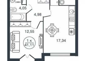 1-комнатная квартира на продажу, 41.1 м2, Тверь