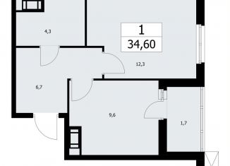 Продается однокомнатная квартира, 34.6 м2, Ленинградская область, жилой комплекс А101 Лаголово, 1.1