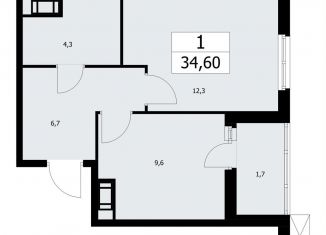 Продам однокомнатную квартиру, 34.6 м2, Ленинградская область, жилой комплекс А101 Лаголово, 1.1