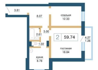 Продается 2-ком. квартира, 59.7 м2, Красноярский край