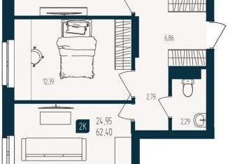 Продается 2-ком. квартира, 62.4 м2, Тюмень