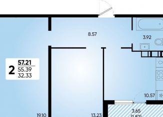 Продаю двухкомнатную квартиру, 57.2 м2, Краснодар, Прикубанский округ