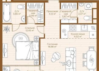 Продается квартира свободная планировка, 56 м2, Татарстан