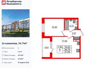 Продается 1-ком. квартира, 34.7 м2, Санкт-Петербург, Московский район