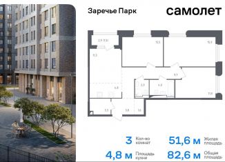 Продаю 3-комнатную квартиру, 82.6 м2, Московская область, жилой комплекс Заречье Парк, к3.1