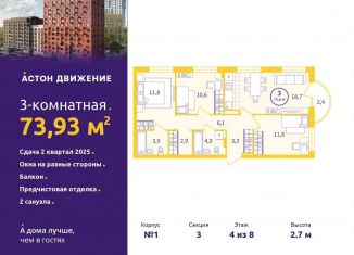 Продается 3-ком. квартира, 73.9 м2, Екатеринбург, Проходной переулок, 1А, Железнодорожный район