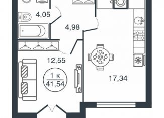 Однокомнатная квартира на продажу, 41.5 м2, Тверь, Московский район