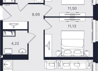 Продажа трехкомнатной квартиры, 61.7 м2, Санкт-Петербург, проспект Большевиков, уч3, муниципальный округ № 54