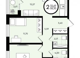 Продается 2-ком. квартира, 58.3 м2, Тюмень, Калининский округ, ​улица Александра Звягина, 5