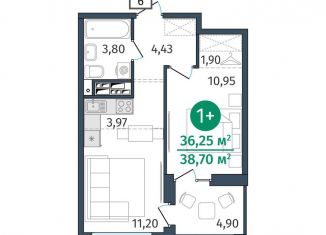 Продажа однокомнатной квартиры, 36.3 м2, Тюмень, улица Тимофея Кармацкого, 17