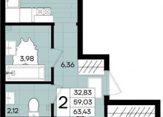 Продается 2-комнатная квартира, 63.4 м2, Краснодар, Прикубанский округ