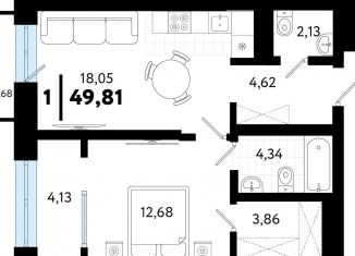 Продам 1-ком. квартиру, 49.8 м2, Тюмень