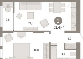 Продажа 1-комнатной квартиры, 51.4 м2, Тюмень