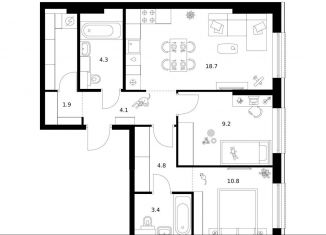 Продается двухкомнатная квартира, 62.1 м2, Москва, жилой комплекс Москворечье, 1.3