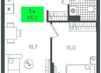 Продается 1-комнатная квартира, 45.2 м2, Тюмень