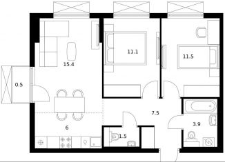 Продается 2-ком. квартира, 57.4 м2, Москва