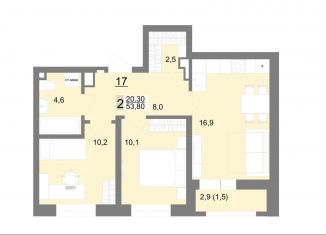 Продается двухкомнатная квартира, 53.8 м2, Екатеринбург