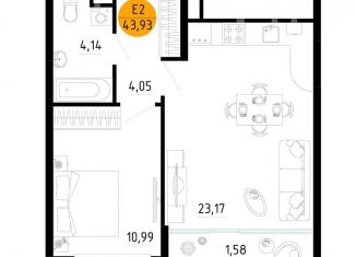 Продам однокомнатную квартиру, 43.9 м2, Рязань