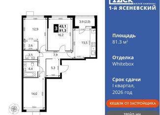 Трехкомнатная квартира на продажу, 81.3 м2, Москва