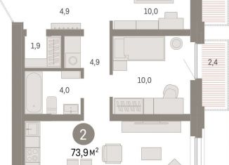 Продажа 2-комнатной квартиры, 73.9 м2, Тюмень