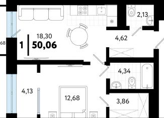 Продаю 1-ком. квартиру, 50.1 м2, Тюмень