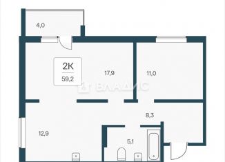 Продажа 2-ком. квартиры, 59.2 м2, посёлок Озёрный