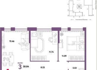 Продается 3-комнатная квартира, 58.8 м2, Тюмень, Харьковская улица, 72А