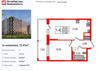 Продажа 1-комнатной квартиры, 33.8 м2, Санкт-Петербург, метро Елизаровская, Октябрьская набережная, 36к4