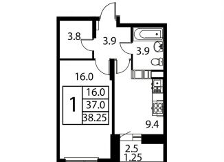 1-ком. квартира на продажу, 38.3 м2, Домодедово