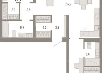 2-комнатная квартира на продажу, 86.3 м2, Тюмень, Центральный округ