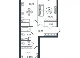 2-ком. квартира на продажу, 64.1 м2, Тверь