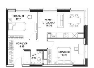 2-комнатная квартира на продажу, 52.4 м2, Москва, улица Корнейчука, 27с7