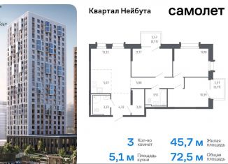 3-комнатная квартира на продажу, 72.5 м2, Владивосток, жилой комплекс Квартал Нейбута, 141к2