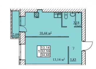 Квартира на продажу свободная планировка, 34.7 м2, посёлок Красный Бор