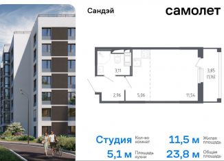 Продаю квартиру студию, 23.8 м2, Санкт-Петербург, жилой комплекс Сандэй, 7.2