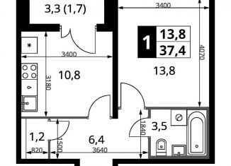 Продам 1-ком. квартиру, 37.4 м2, поселок Битца, Южный бульвар, 10