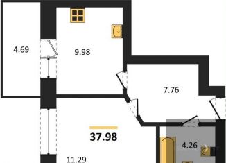 1-комнатная квартира на продажу, 38 м2, Воронежская область