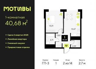 Продам однокомнатную квартиру, 40.7 м2, Тюмень