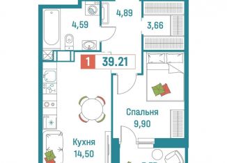 Продажа 1-ком. квартиры, 39.2 м2, Ленинградская область