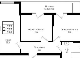 Продается 2-ком. квартира, 55.8 м2, Краснодар, Прикубанский округ, жилой комплекс Европа Клубный Квартал 6, лит4