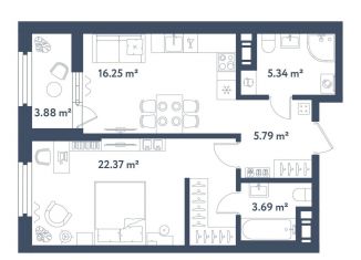 Продам 1-комнатную квартиру, 55.4 м2, Санкт-Петербург