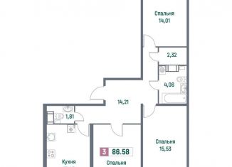 Продам 3-ком. квартиру, 86.6 м2, Ленинградская область