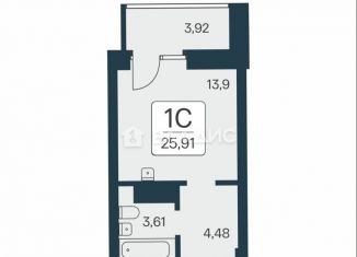 Продаю квартиру студию, 25.9 м2, Новосибирск