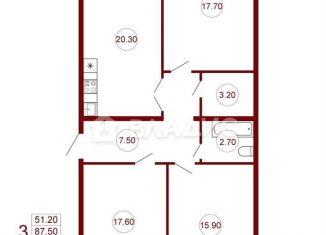 Трехкомнатная квартира на продажу, 91.7 м2, Воронежская область, улица Дзержинского, 4